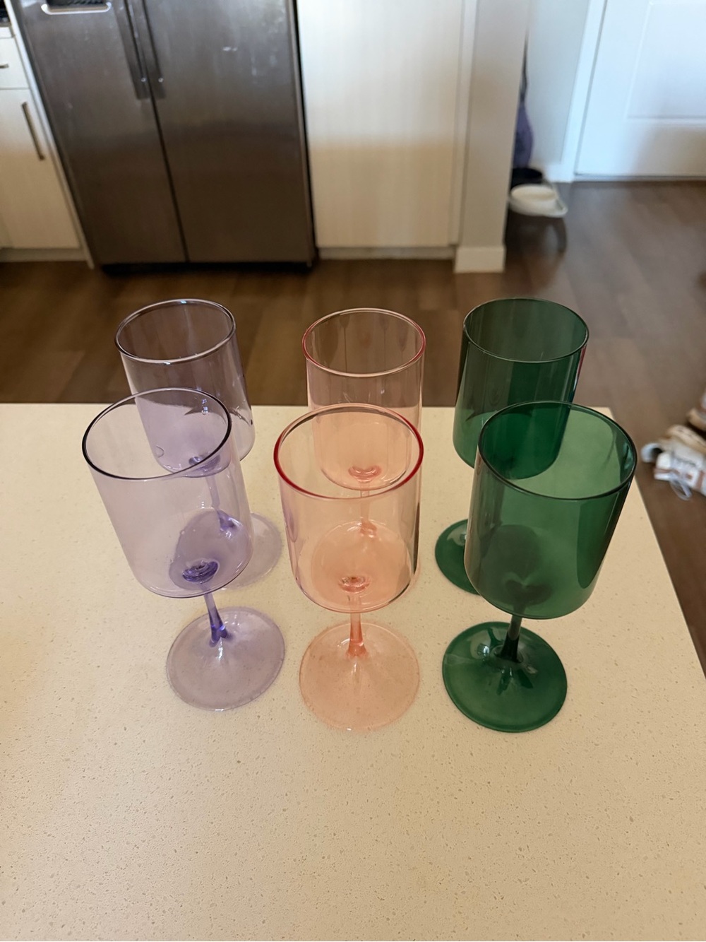 Anthropologie Colored Stemmed Glasses in Green, Pink, Lavender - Picture 4 of 6